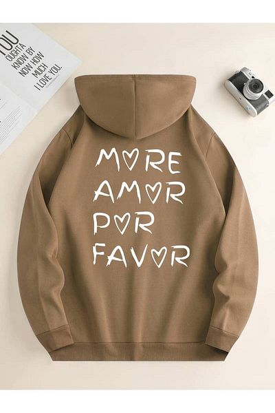 Machetta More Amor Por Favor Printed Unisex Oversize Χειμερινό φούτερ - 3 κλωστές 100% βαμβακερή κουκούλα