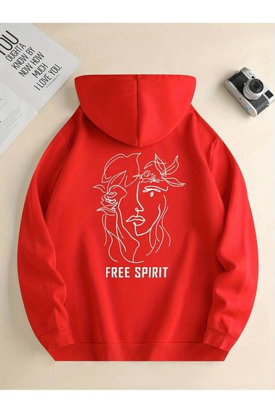 Keywest Унисекс зимен суитшърт с щампа Free Spirit - 3 прежди, 100% памук, с качулка