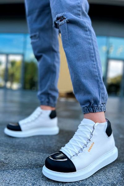 BZ Moda B267 Roman Mirror - Ορθοπεδικά ανδρικά αθλητικά μποτάκια, καθημερινό δέρμα με κορδόνια, μαύρο/άσπρο CBT