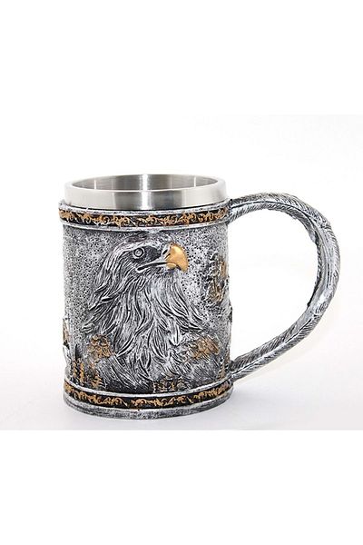 hediyeconcepti 500ml Stainless Steel Heat Resistant Eagle Motif Mug & Soft Drink Cup