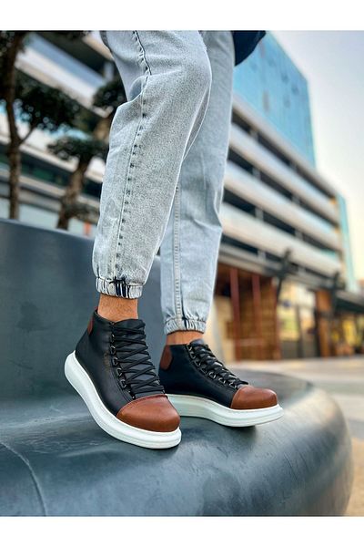 BZ Moda B258 Roma Ανδρικές Αθλητικές Μπότες - Ορθοπεδική σόλα, Lace Up, Casual Skin, Μαύρο/Μαύρο