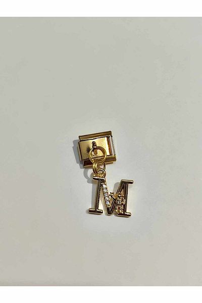 AseLJewellery M Letter Italian Charm - Flexible Bracelet, Gold Astronaut Detailed