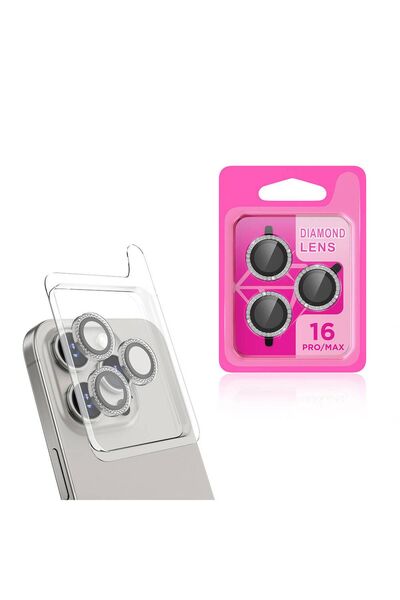 UnDePlus Apple iPhone 16 Pro Taşlı Kamera Lens Koruyucu Çerçeveli Koruyucu