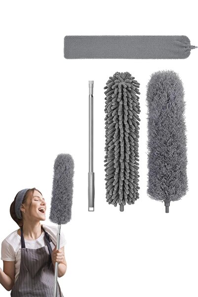 Soillium 140 Cm Teleskopik Uzatılabilir 3lü Mikrofiber Yumuşak Başlıklı Gri T...
