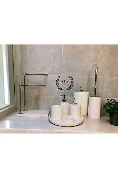 SİA ART DESİNG DOĞAL MERMER BEYAZ PREMİUM 8'Lİ BANYO SET