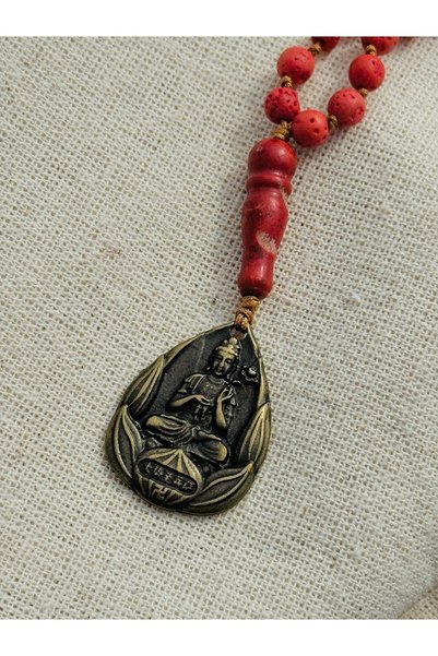 Capo by Aytaç Yamaç Buddha Coral Lava Stone Carnelian Mala Necklace Natural Stone Unisex Mala Mantra Necklace