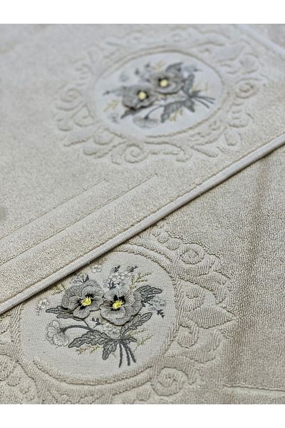 Nurpak Σετ μπάνιου Verda Beige - 2 3D κεντημένα, 50x70 και 60x95