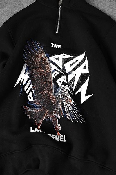 Slatra Мъжки черен суитшърт с половин цип The Last Rebel Oversize