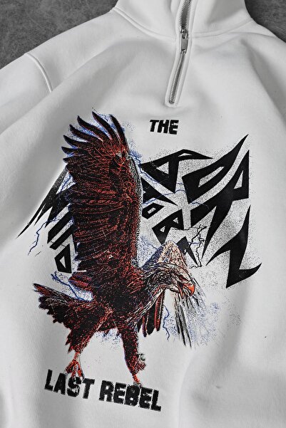 Slatra Чоловічий білий The Last Rebel Напівзастібка Oversize Світшот