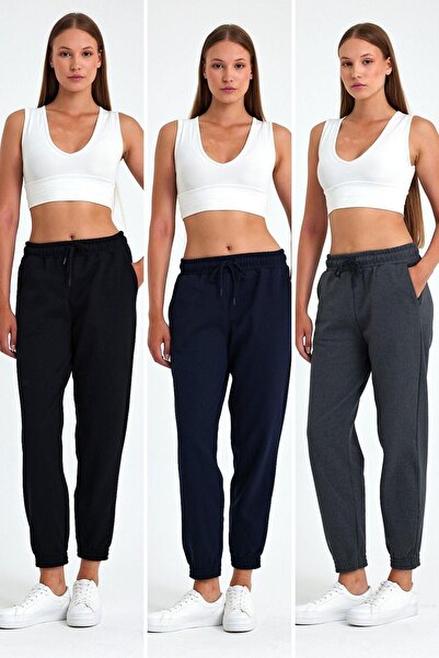 mmetalic بدلة رياضية نسائية سوداء-كحلي-أنثراسايت قطنية سميكة الساق مرنة عالية...