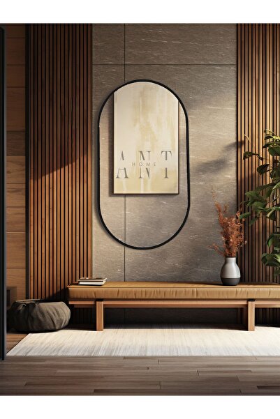 ant home Dekoratif Ayna, Duvar Aynası, Konsol Aynası, Mdf, Elips Ayna, Çerçeveli Ayna 80X40 CM