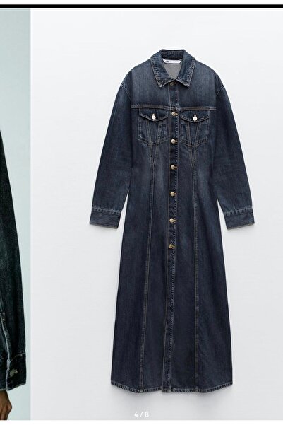 Butik ALLBUCKS ZA RA Bele Oturan Uzun Kollu Maksi Denim Elbise ABZRA0098