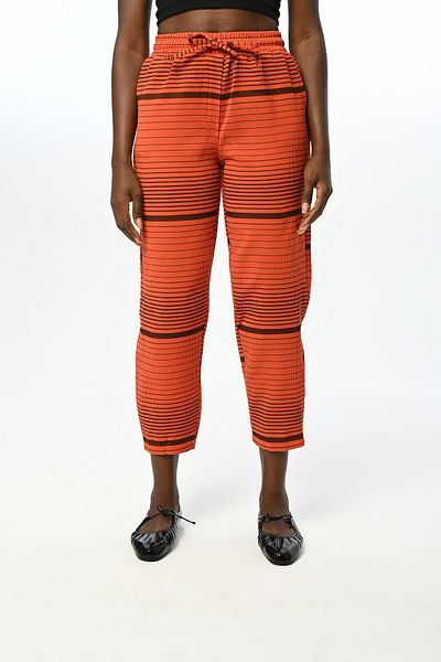 Orfeo Negro Horizontal Line Patterned Comfortable Trousers with Elastic Waist