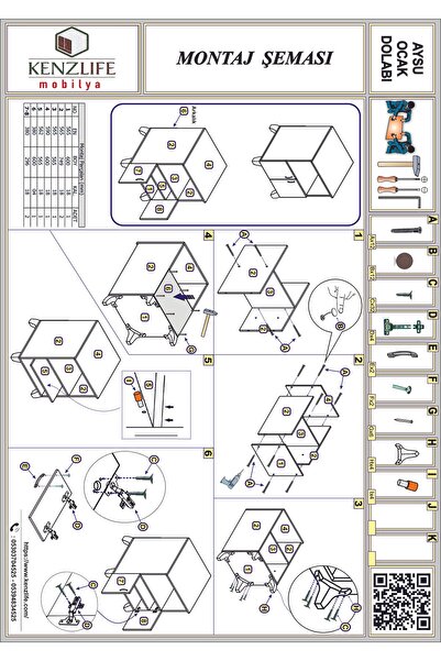Kenzlife Ocak Dolabı Aysu Byz 85*60*57 Mutfak Modül Mini Fırın Mikrodalga Banyo Ofis