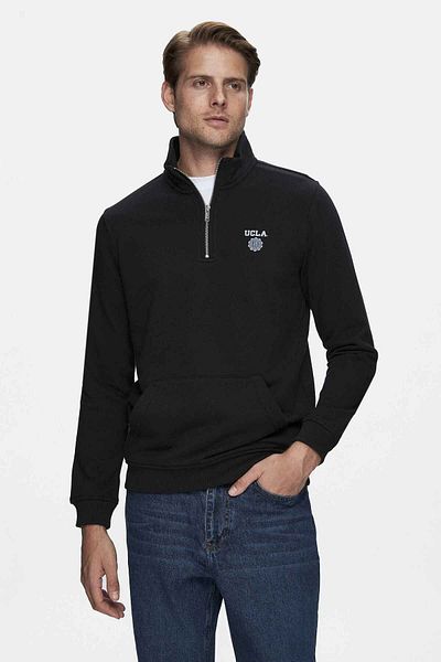 UCLA Leon Black Half Zipper Stand Collar Embroidered Standard Fit Men's Sweatshirt