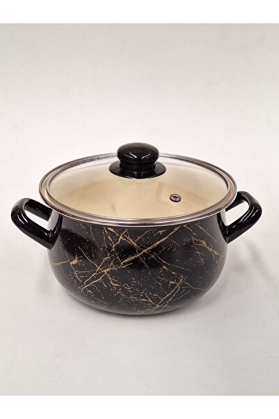 GİZEM Emaye Derin Güveç Tencere 18 cm 3 Litre // Siyah Mermer Dekorlu // İNDÜ...