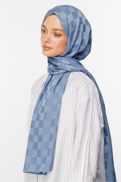 Mooncorn Şal jacquard mătăsos cu model de tablă albastru