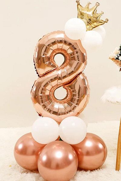 Le Mabelle Rose 8 Number Crowned Balloon Set