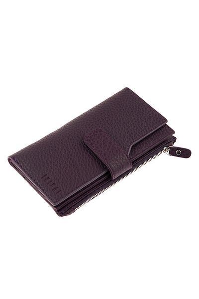 Deriderim Purple Long Women's Genuine Leather Wallet with Snap Closure, Plenty of Card Holders and Id Section with Zipper