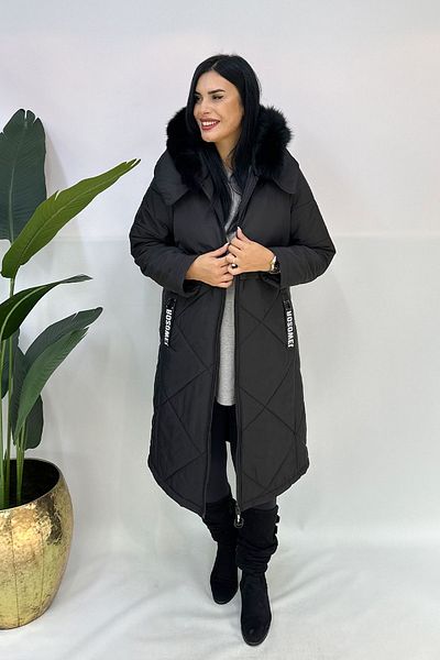 GÖKSEL -20 Protected Plus Size Fur Jacket - Black