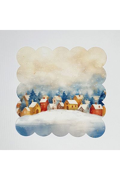 DECO Watercolor Winter Village Patterned Laser Cut Washable Cocktail Napkin