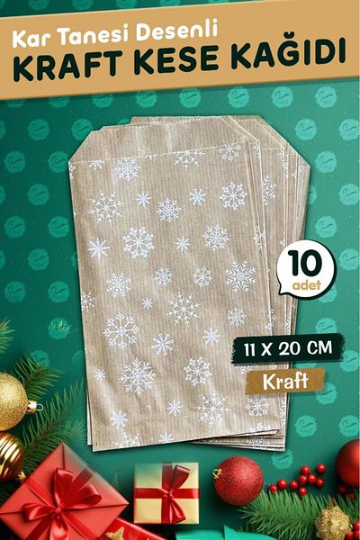 t tuğset etiket Snowflake Patterned Paper Bag, Kraft 11X20Cm - 10 Pieces-T1062
