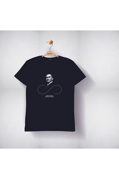 Cevval 10 November Ataturk Infinity Themed Printed Cotton Black Children's T-Shirt