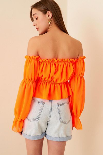 Swist Neonorange Madonna Damen-Chiffonbluse