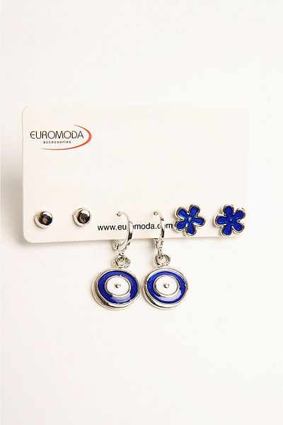 EUROMODA 3-Piece Earring Set - Evil Eye and Flower Design, Ball Earrings