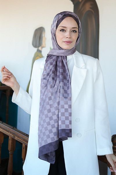 Hint İpek Checkerboard Patterned Monogram Shawl Monov03-33