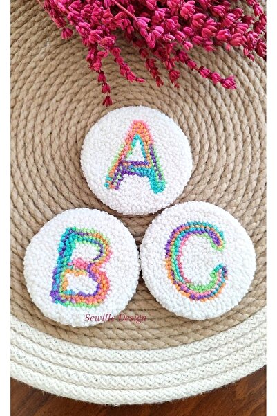 Sewille Design Hand Made Punch Harf Işlemeli Araba Bardak Altlığı 7 Cm 2'li, Araç Içi Aksesuarı