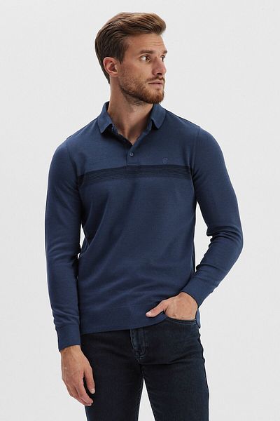 ENQUE Ανδρικό μακρυμάνικο Basic Polo Collar Petrol-μπλε φούτερ