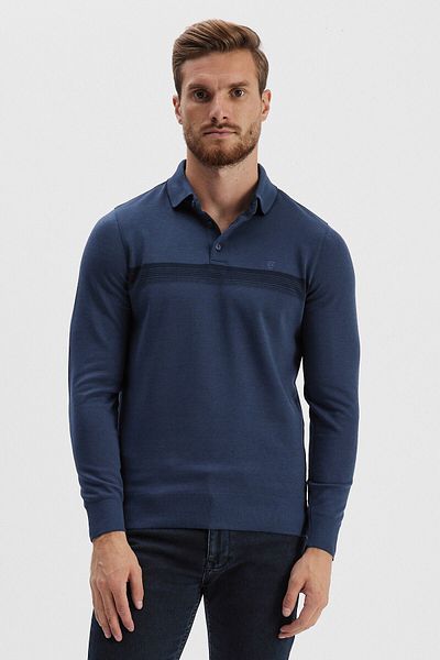 ENQUE Ανδρικό μακρυμάνικο Basic Polo Collar Petrol-μπλε φούτερ