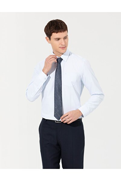 Pierre Cardin PİERRE CARDİN DOKUMA KUMAŞ KLASİK CEPLİ AÇIK MAVİ REGULAR FİT GÖMLEK