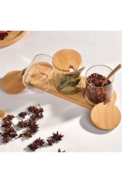 Ekincihome Mien 3-Piece Round Glass Spice Rack - Ekincı Home