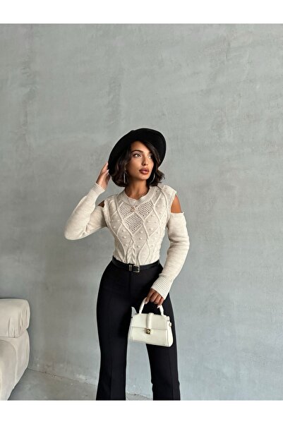 Nosia Embossed Patterned Off-The-Shoulder Sweater