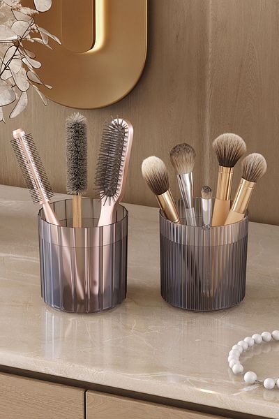Pufwin Home 2 Pieces Makeup Brush and Comb Organizer Multi-Purpose Cosmetic Bathroom Organizer Box Organizer Set