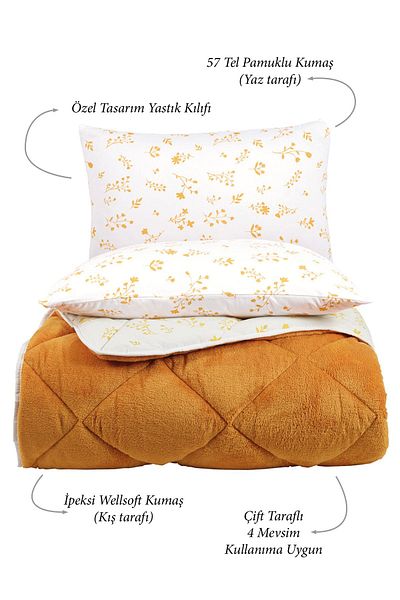 Otelonia Single Wellsoft Duvet Sleeping Set with Double Sided Elastic Sheets and 2 Pillowcases 4 Piece Set