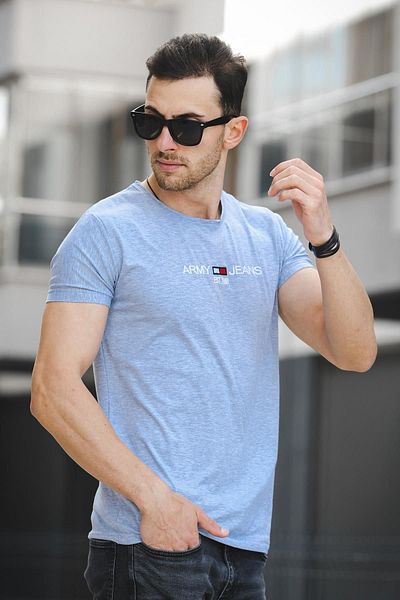 Oksit Ανδρικό μπλουζάκι με κέντημα Army Slim Fit Slim Fit Lycra