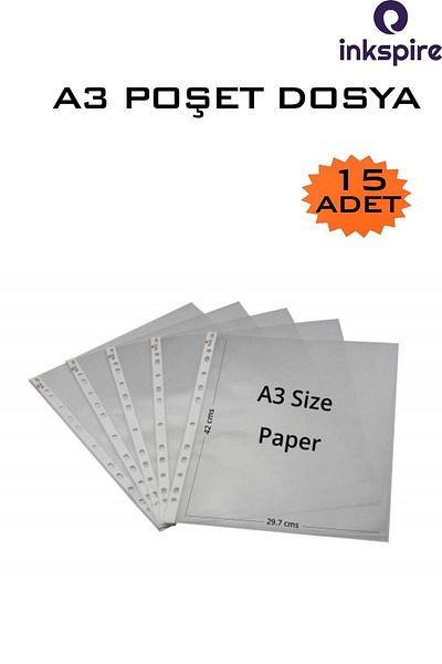 inkspire A3 Clear Foil File - 15 Pieces, Perforated Edge, Sachet File, 1 Pack of 15 Office Net