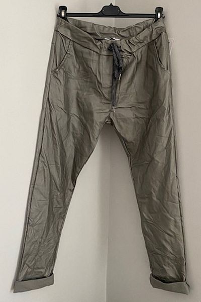 AYASOFYA OTANTIK Women's Tortora Italian Faux Leather Skinny Leg Trousers