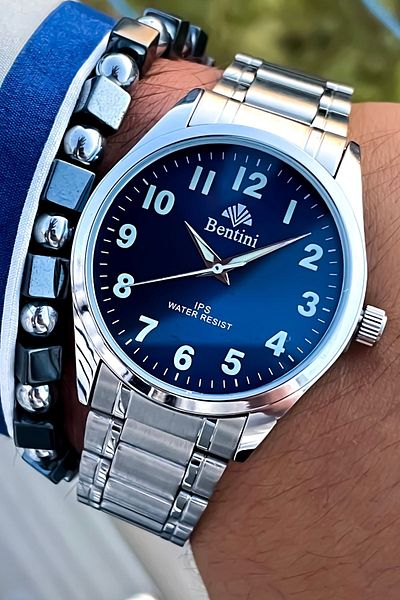 Bentini New Season Silver Color Steel Cord Men's Wristwatch 3Atm Waterproof with Bracelet Gift