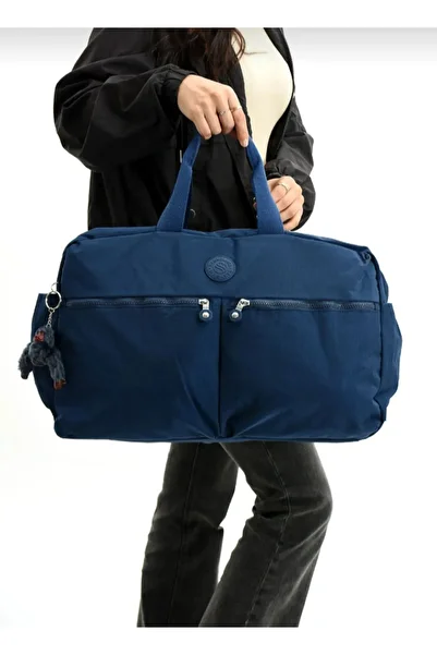 eflanmoda Sanmorris Navy Blue Water Resistant Crinkle Fabric Travel Hand and Shoulder Bag