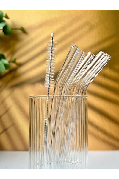 Mottogo Set of 6 Glass Straws and 1 Cleaning Brush Set 1stQuality / 9 Mm