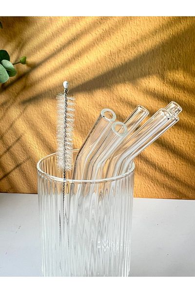Mottogo Set of 6 Glass Straws and 1 Cleaning Brush Set 1stQuality / 9 Mm