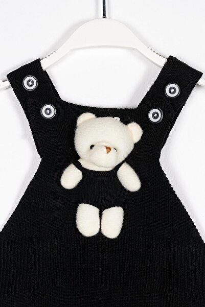 zepkids Askılı Askısı Düğmeli Önü AyıcıkLı Siyah Renk Salopet