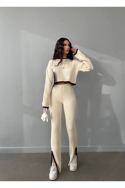 maf collection Slit Detailed Knitwear Bottom Top Suit