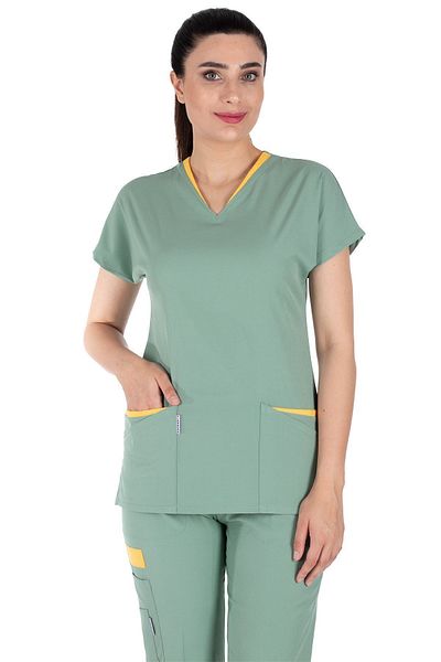 Alsancak Üniforma Twin Flex Green Lycra Thin Fabric Doctor's Jersey and Nurse's Jersey Set