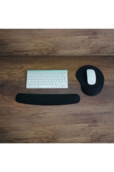 Kenpool 2 lİ Set Oval + Çubuk Klavye Bilek Destekli Mouse Pad Siyah Bilekli Fare Mat Bilgisayar