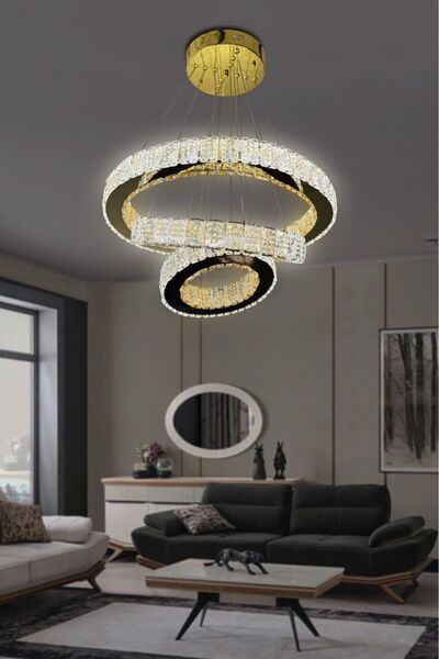 RSCOLLECTIONS 3 Daire Taşlı Modern Salon Sarkıt Avize
